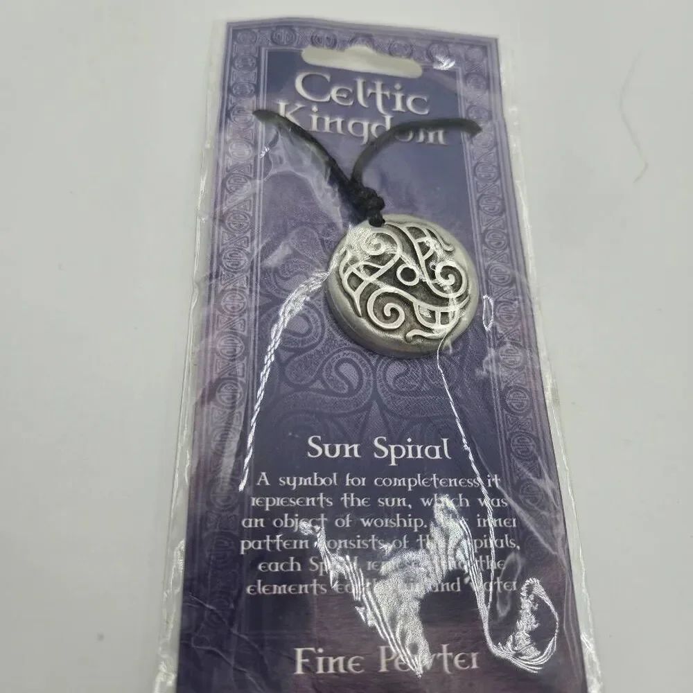 Celtic Kingdom Sun Spiral Pendant Necklace Pewter